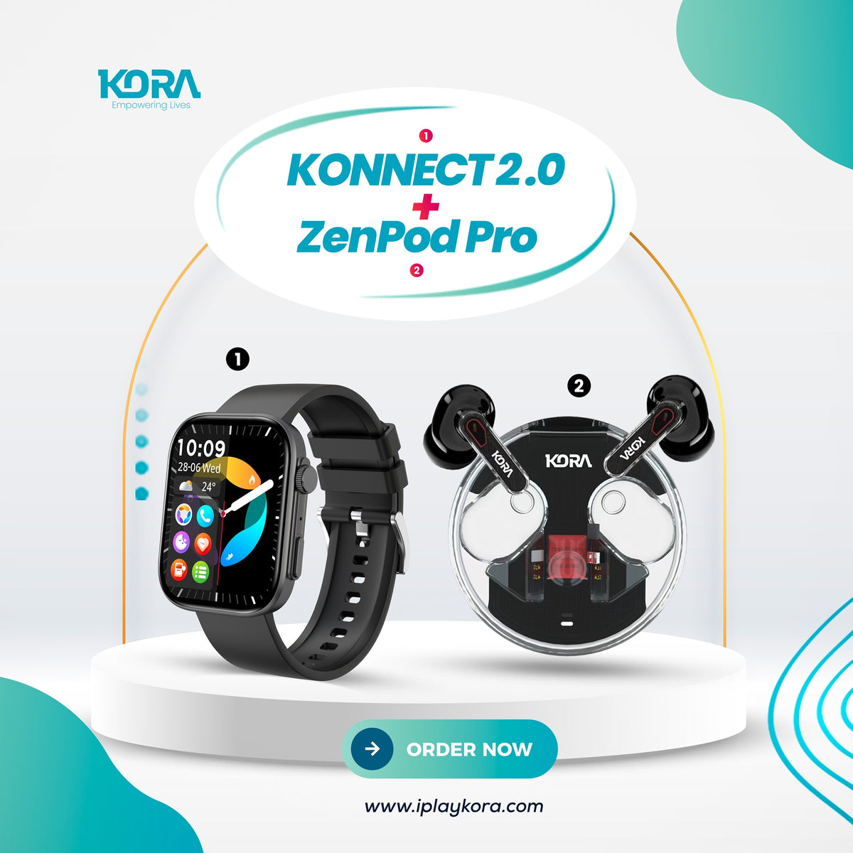 Kora Konnect 2.0 2.01'' Smart Watch with BT Calling + Zenpods Pro Wireless Earbuds with 10mm drivers, 40 Hours Playback, ANC, Type C Fast Charging